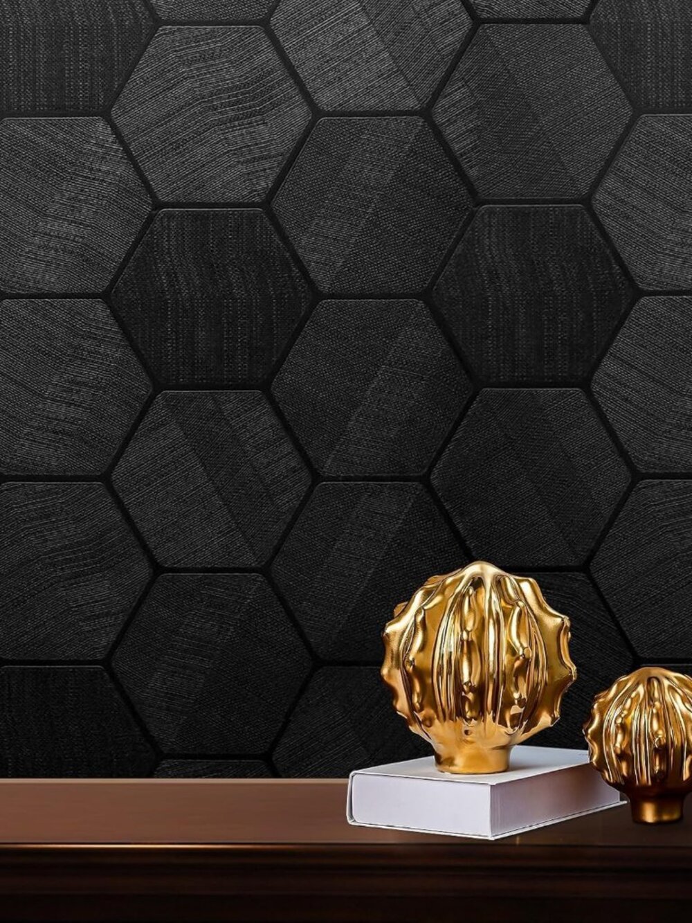 Black Peel and Stick Wallpaper Self Adhesive 3D Hexagon Geometric